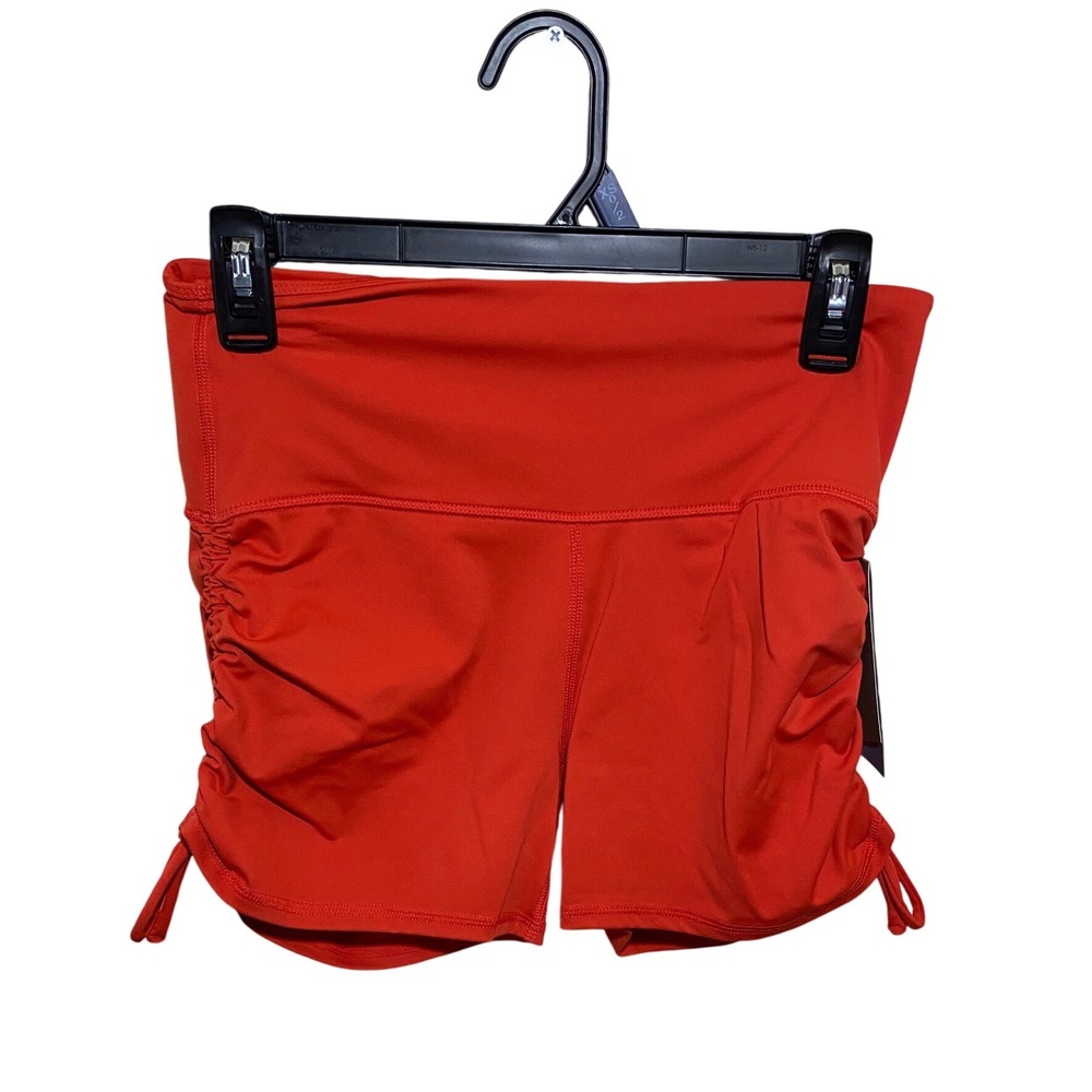 Avia Side Ruched Shorts Orange Maple High Waisted Athletic Workout Size L 12-14